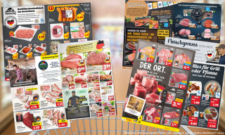 In den Werbeprospekten findet man aktuell oftmals Werbung für Schweinefleisch mit dem Hinweis auf die Herkunft aus Deutschland ©Aktuelle Werbeprospekte Penny, Lidl, Kaufland, Combi, Netto, Marktkauf/ Canva