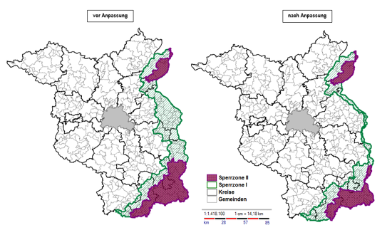 Übersicht: Anpassung und Aufhebung der Sperrzonen in Brandenburg ©MSGIV Brandenburg